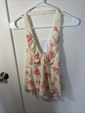 T.J.Maxx Cream Floral Tie-Front Camisole with Pink Roses (tag name is La Pache)